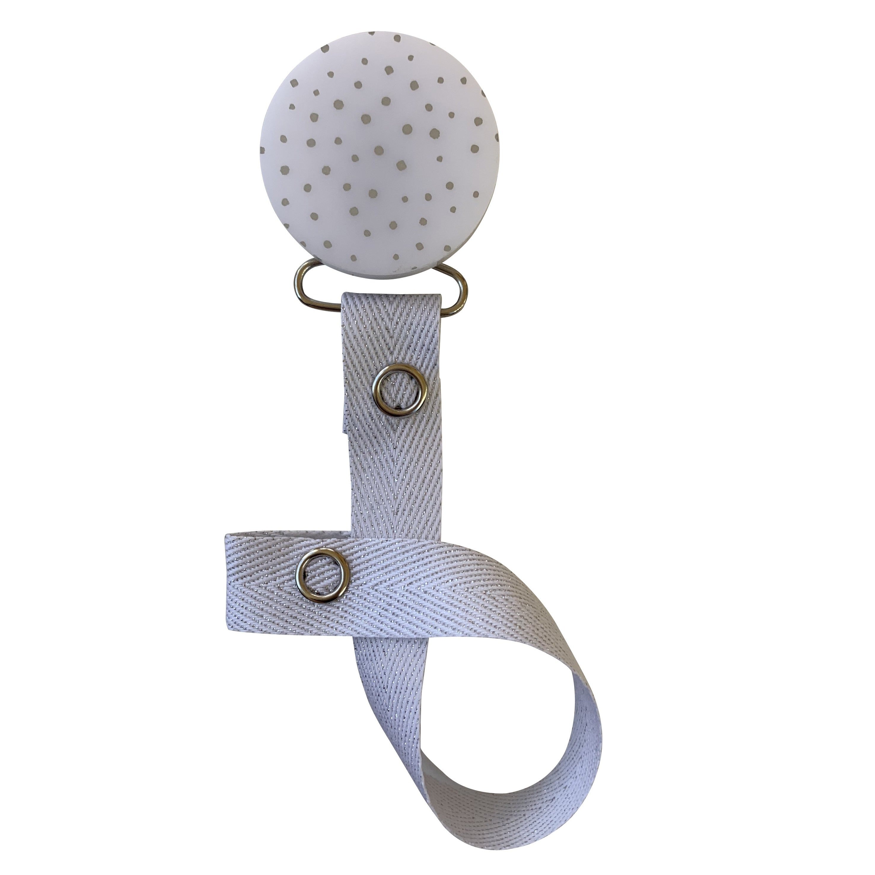 White CHIC with Silver dot circle bib and clip GIFT SET