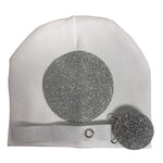 White with silver circle sparkle  hat and clip GIFT SET