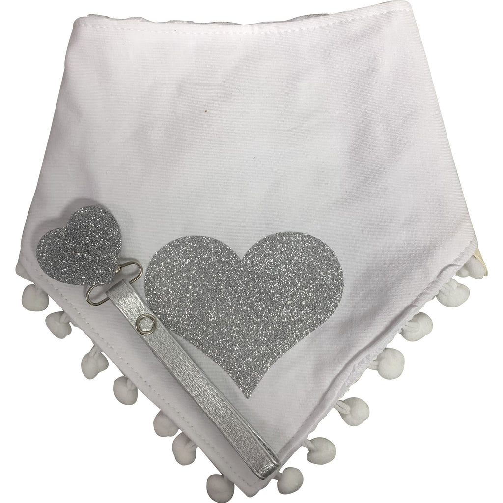 White with silver heart sparkle bib and clip GIFT SET
