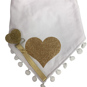 White with Gold sparkle heart bib and clip GIFT SET