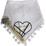 White CHIC with Black & Gold stripe heart bib and clip GIFT SET