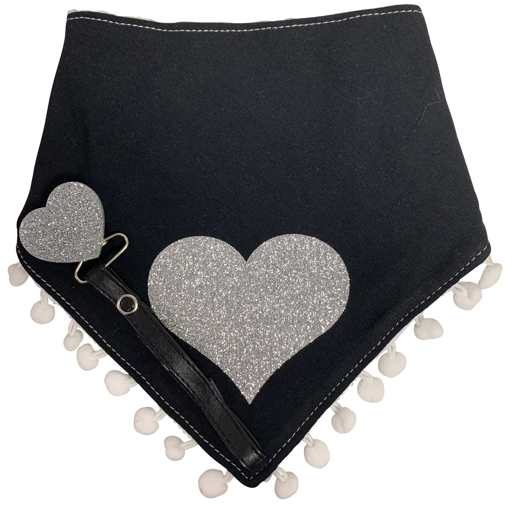 Black with silver sparkle heart bib and clip GIFT SET