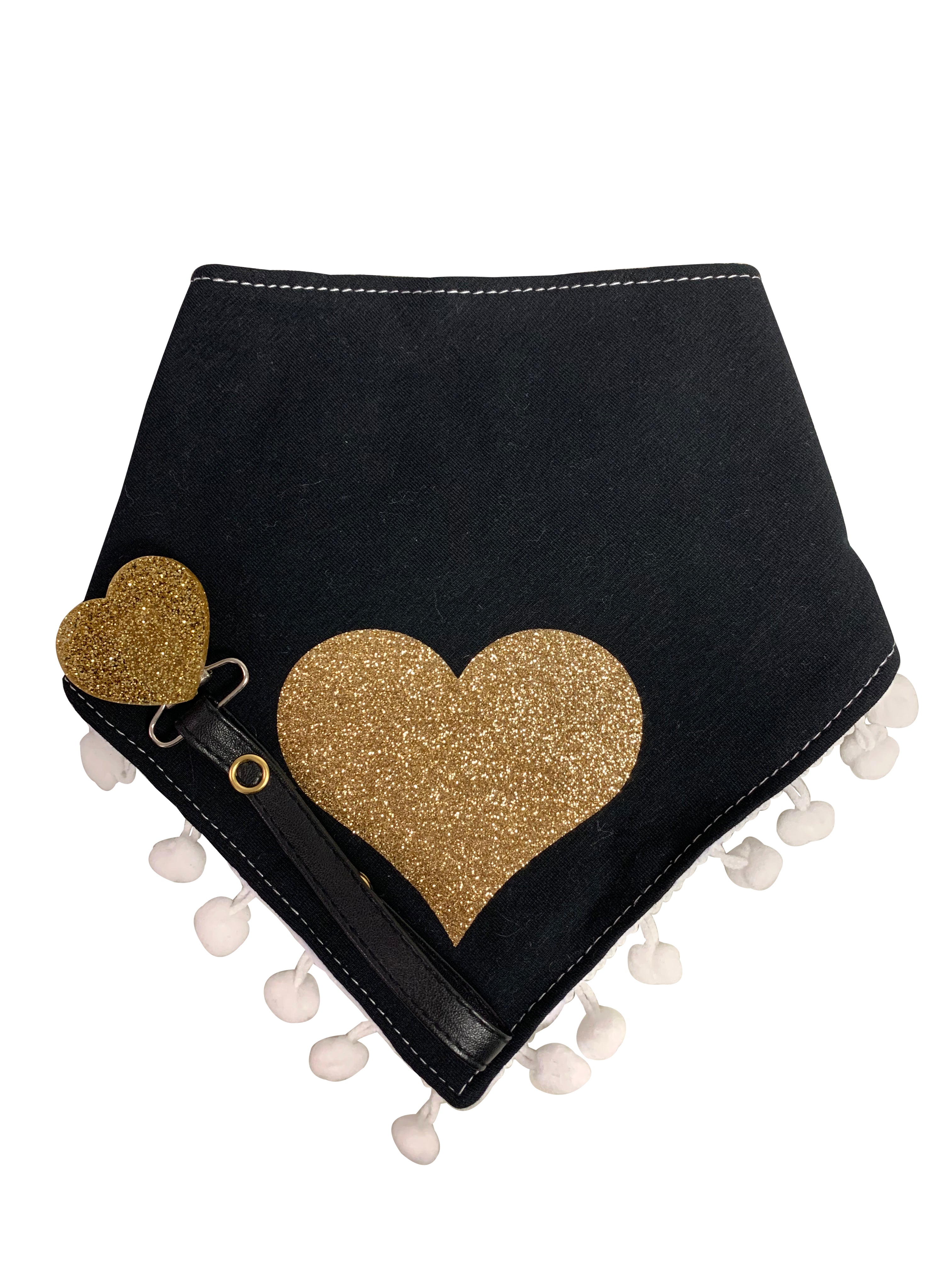 Black with Gold sparkle heart bib, hat, pacifier clip DELUXE GIFT SET