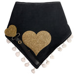 Black with Gold sparkle heart bib and clip GIFT SET