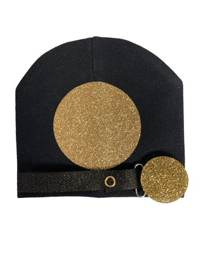Black with Gold circle sparkle bib, hat and clip DELUXE GIFT SET