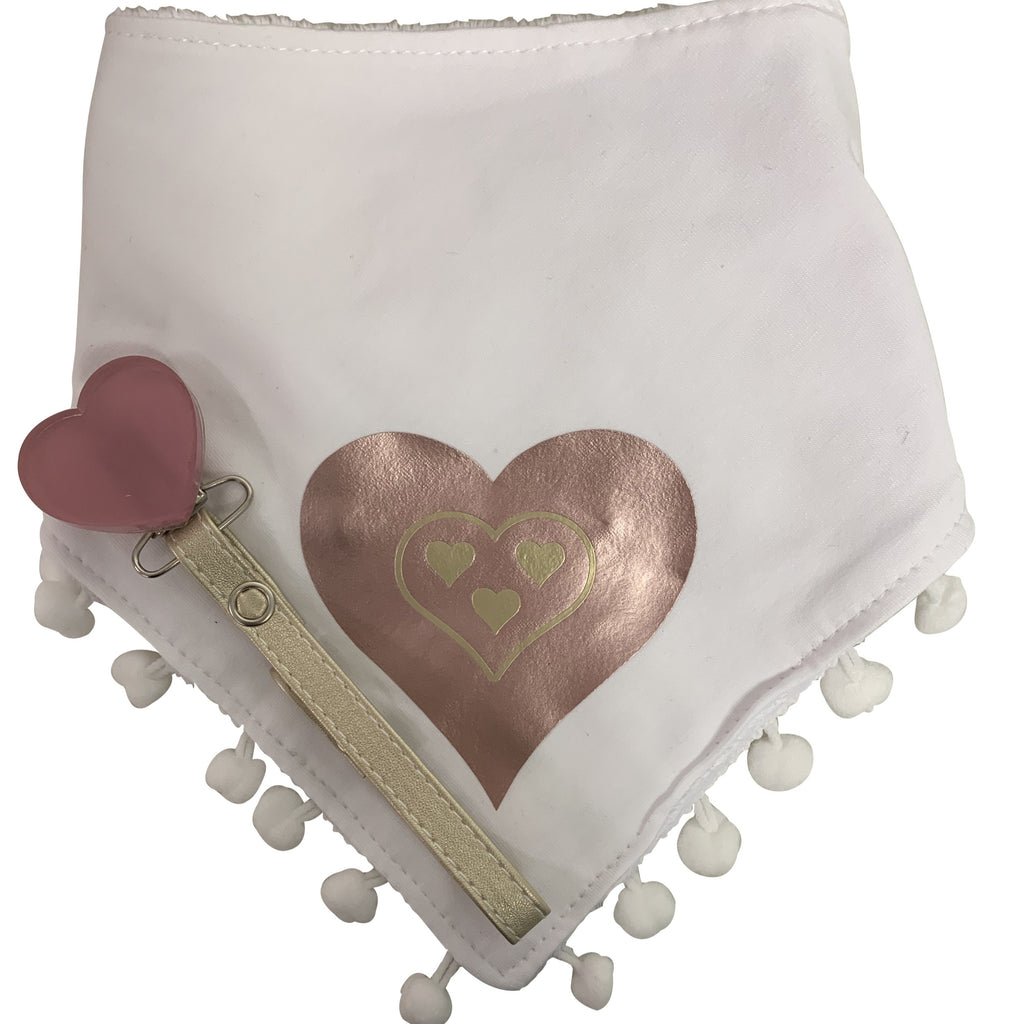 White SLEEK pink gold heart bib and clip GIFT SET