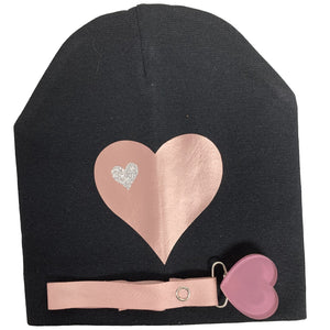 Black SLEEK  mauve pink  heart  hat and clip GIFT SET