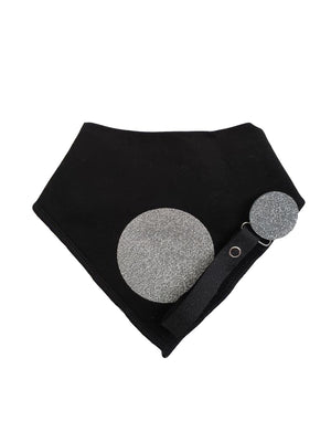 Black with silver circle sparkle bib, hat, pacifier clip DELUXE GIFT SET