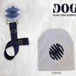 White with navy Doodle circle hat and clip GIFT SET