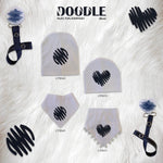 White with navy Doodle heart hat and clip GIFT SET