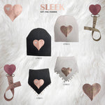 Black SLEEK  mauve pink  heart  hat and clip GIFT SET