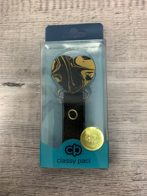 Classy Paci MARBLE black and gold heart pacifier clip