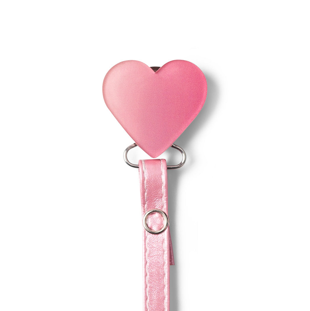 Classy Paci Ombre Pink Heart, Mauve metallic leather, girl baby pacifier clip