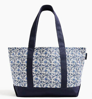 Structured canvas tote bag blue paisley school camp