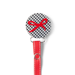 Classy Paci Houndstooth Black White Check with Red Bow, white, gold, baby girl pacifier clip