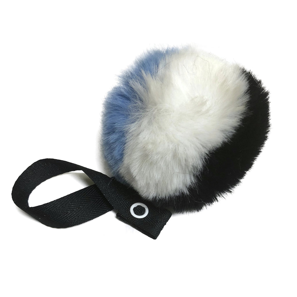 Tri Color Blue, Black &White  Fur Pom Pom