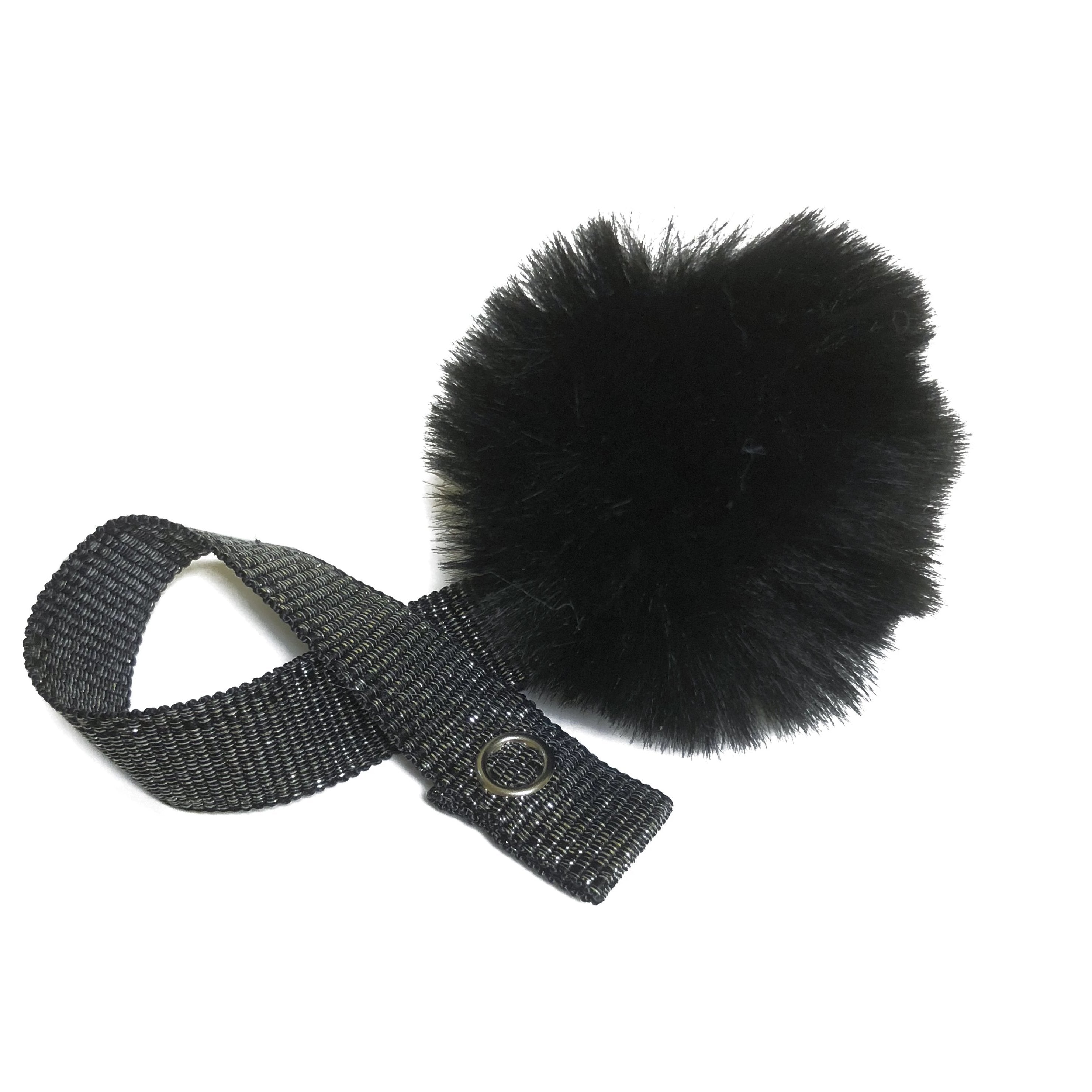Mini Black Fur Pom Pom