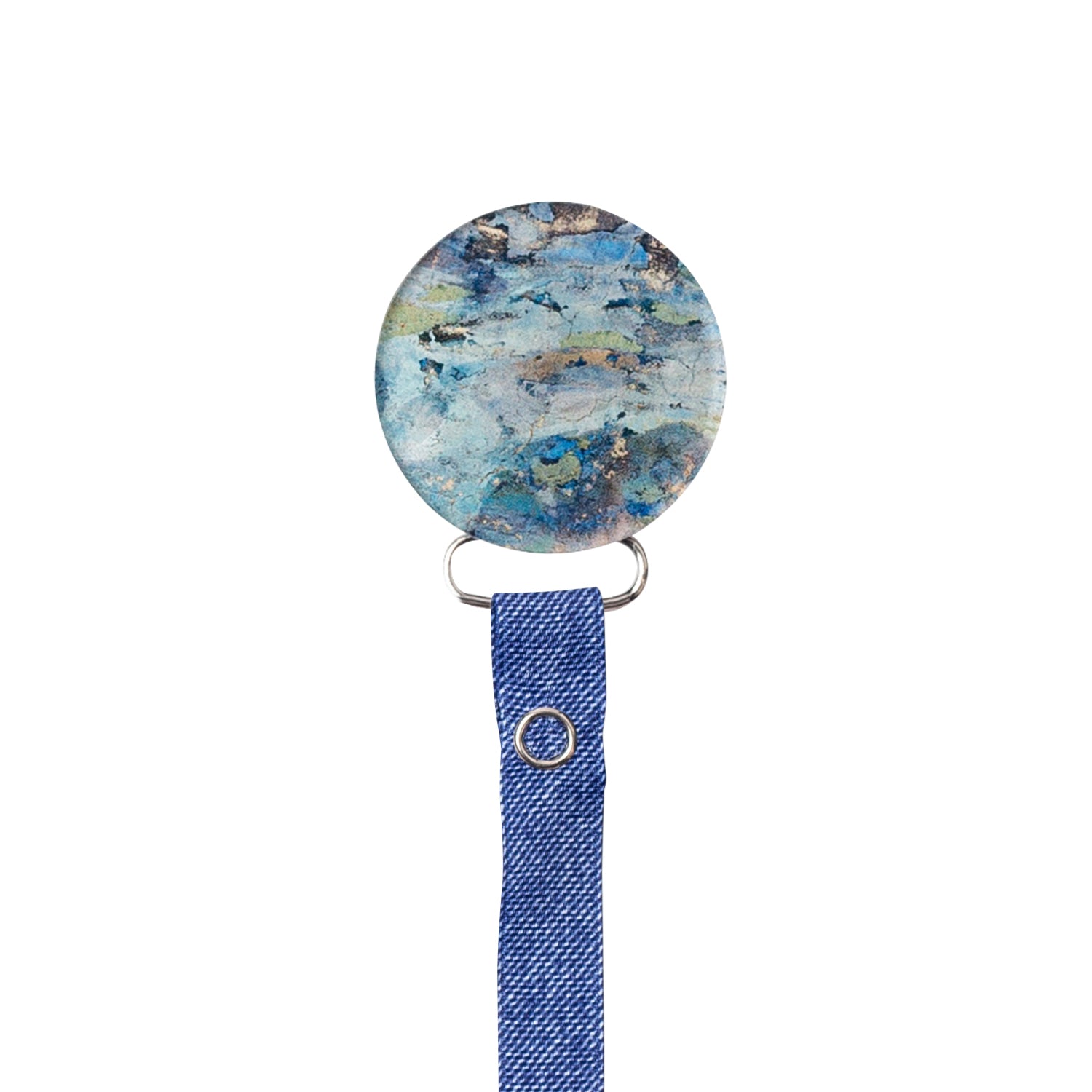 Classy Paci Painted look circle blue/ navy/ grey/ chambray baby boy pacifier clip