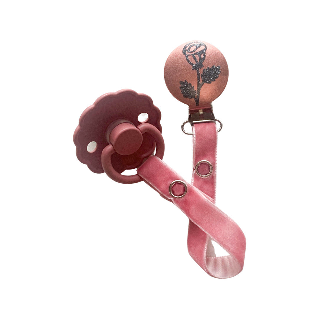 Classy Paci Mauve/Pink with grey Rose Pacifier Clip GIFT SET FW21-22