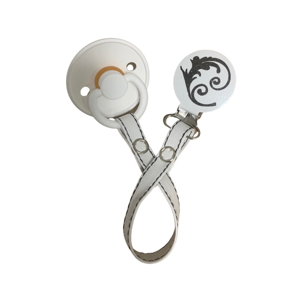 Classy Paci White sparkle with Black Fleur Pacifier Clip GIFT SET FW21-22