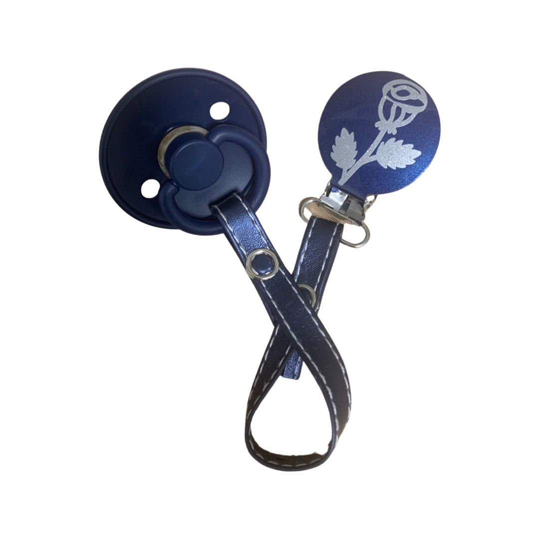 Classy Paci Navy with Silver Rose Pacifier Clip GIFT SET FW21-22