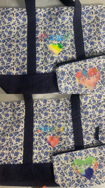 Structured canvas tote bag blue paisley school camp