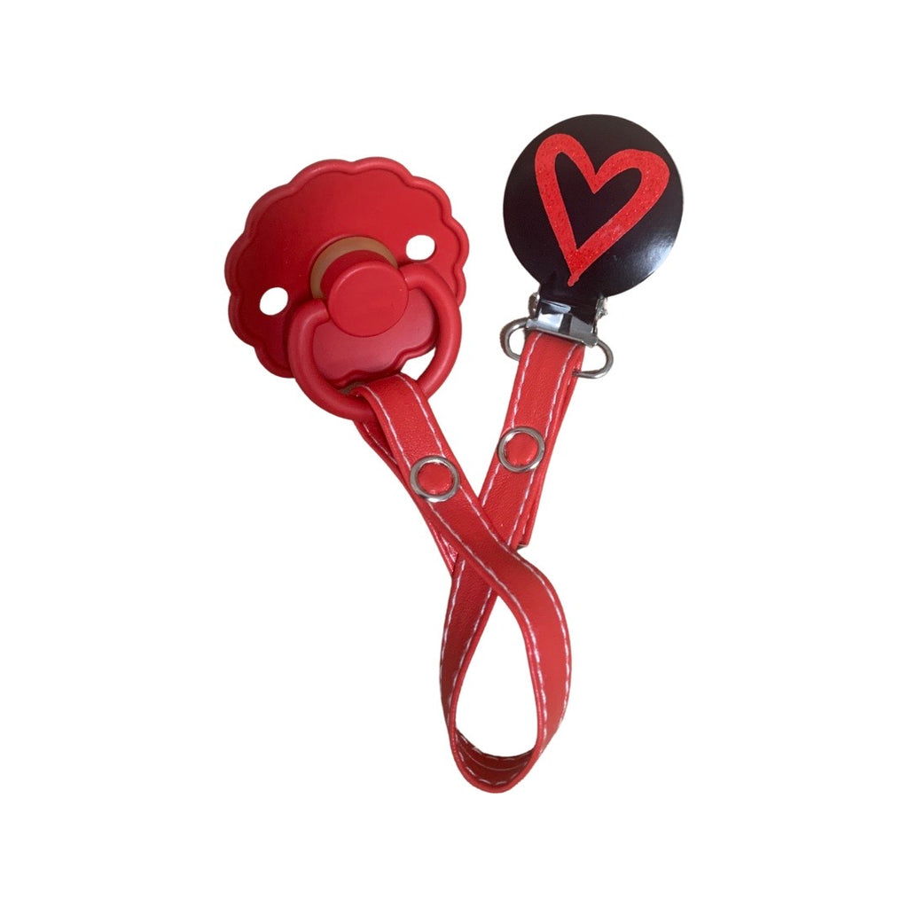 Classy Paci Black & Red Heart Amour Pacifier Clip GIFT SET FW21-22