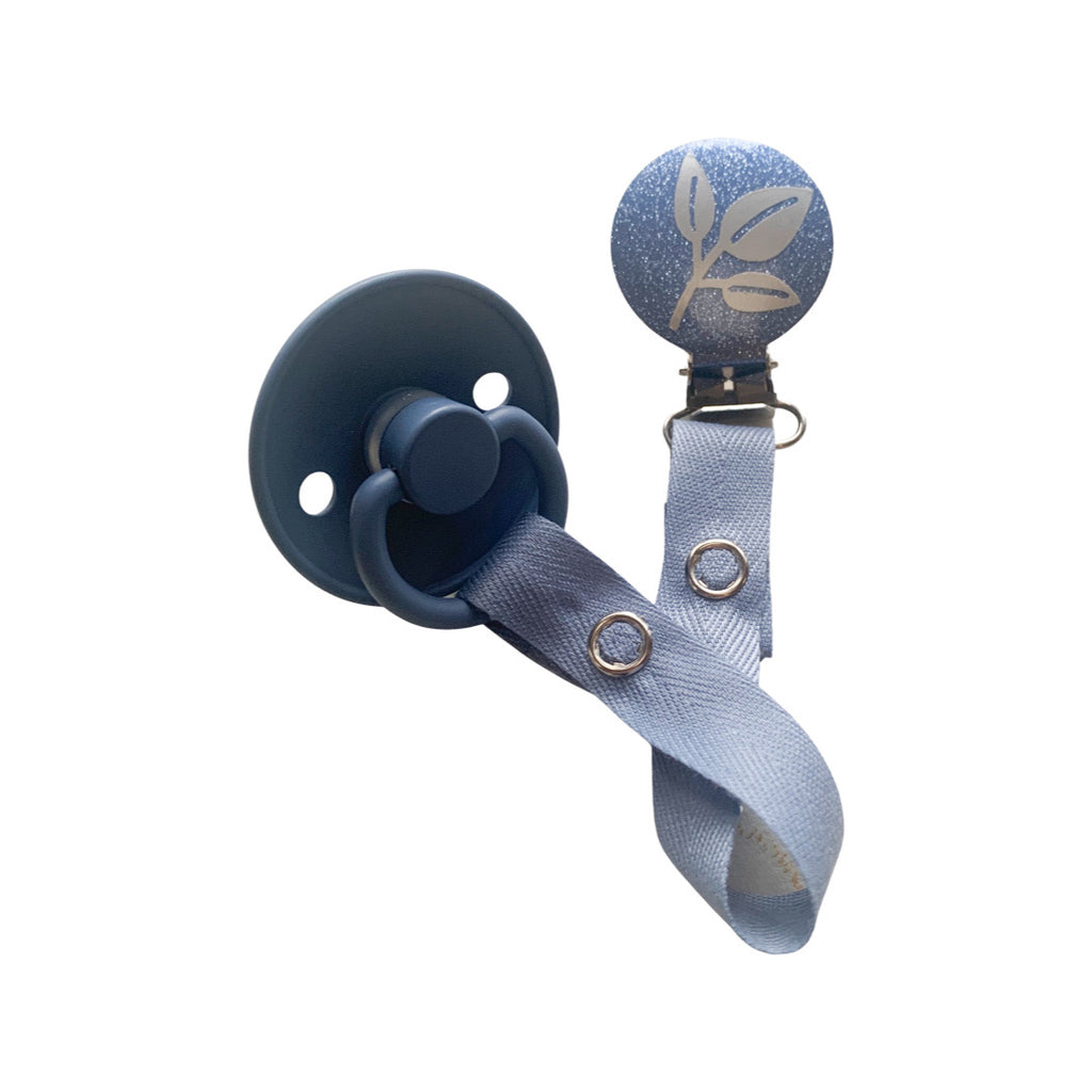 Classy Paci Sparkle blue with silver grey leaf Pacifier Clip GIFT SET FW21-22