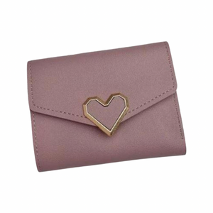 Leather Wallets for Girls metal heart decor