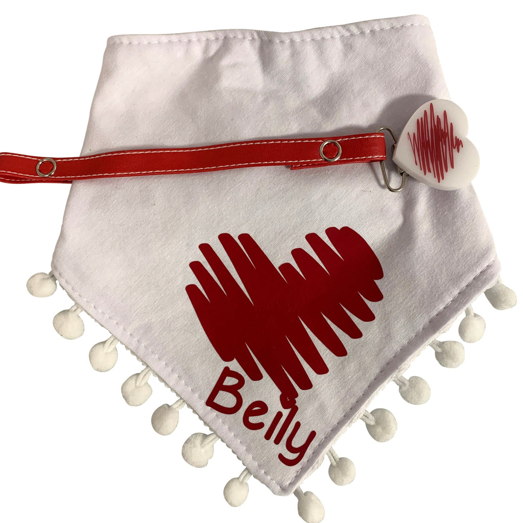 White with Red Doodle heart bib and clip GIFT SET
