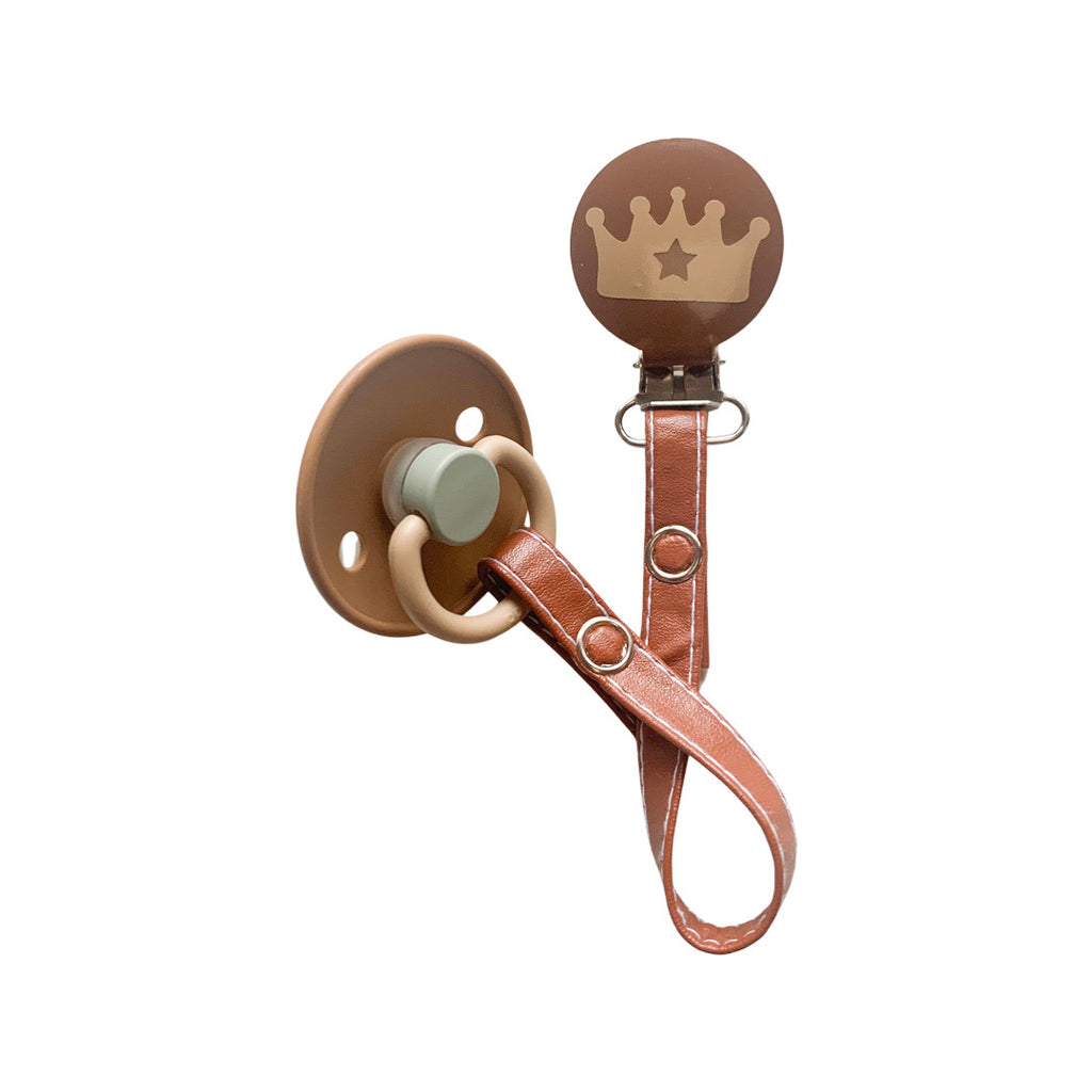 Classy Paci Brown & Tan Noble Crown Pacifier Clip GIFT SET FW21-22