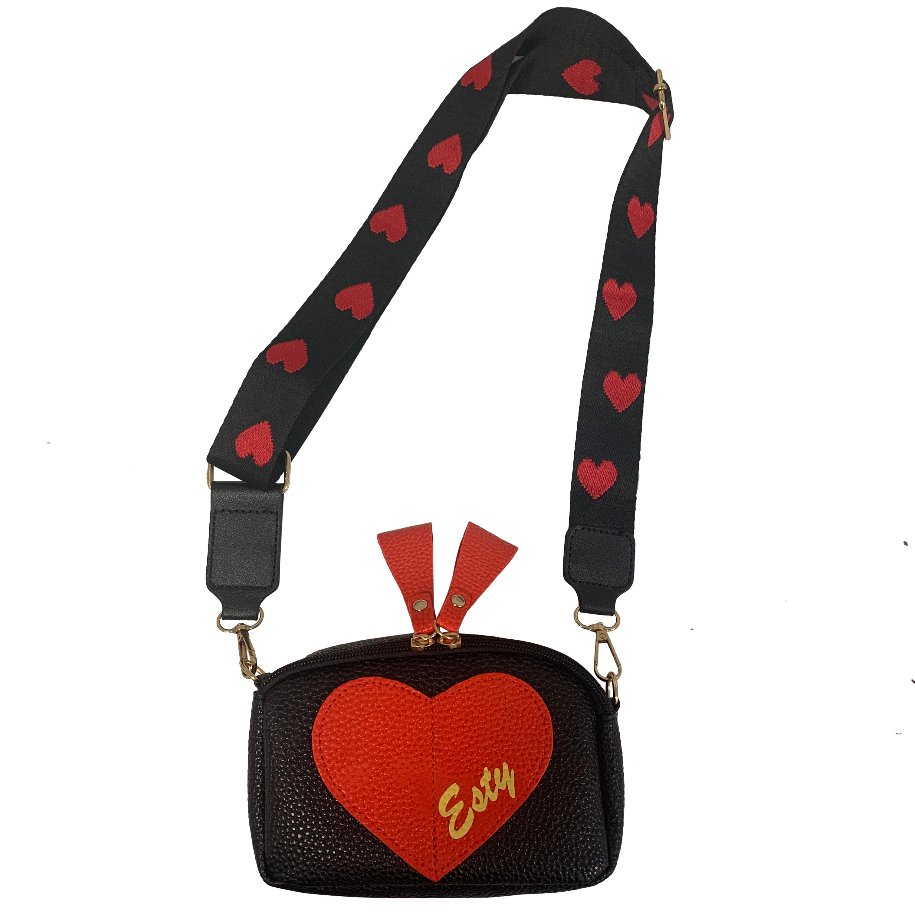 Red big heart with black crossbody bag Graduation/ Bas Mitzvah/ Birthday gift camp school