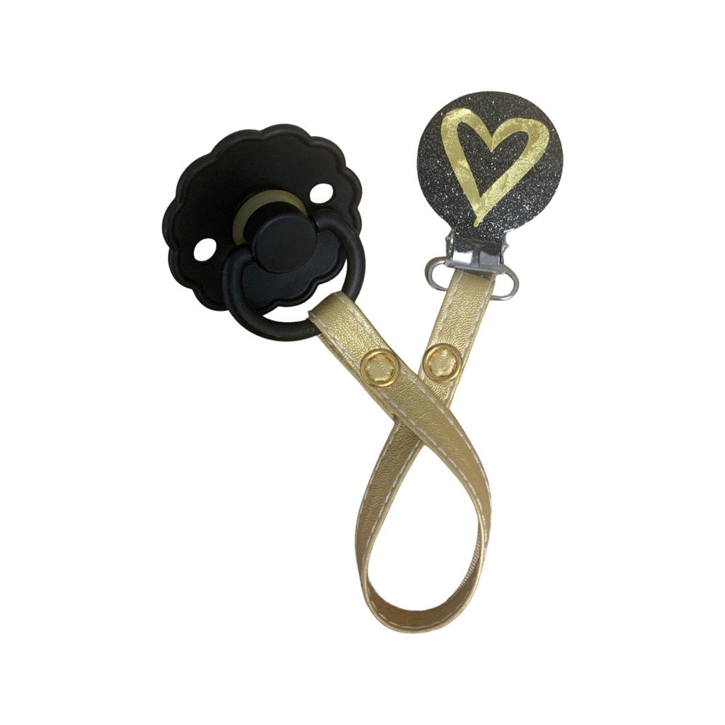 Classy Paci Black & Gold Heart Amour Pacifier Clip GIFT SETS FW21-22