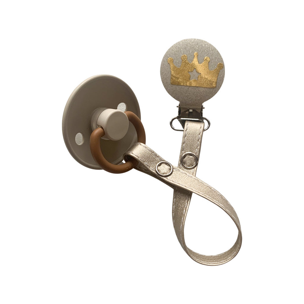 Classy Paci Ivory and Gold Noble Crown Pacifier Clip GIFT SET FW21-22