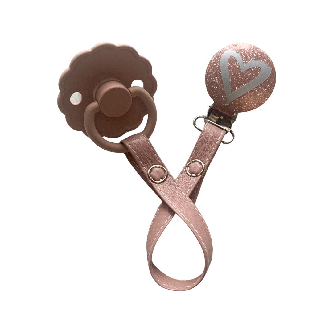 Classy Paci Mauve & Silver Heart Amour Pacifier Clip  GIFT SET FW21-22