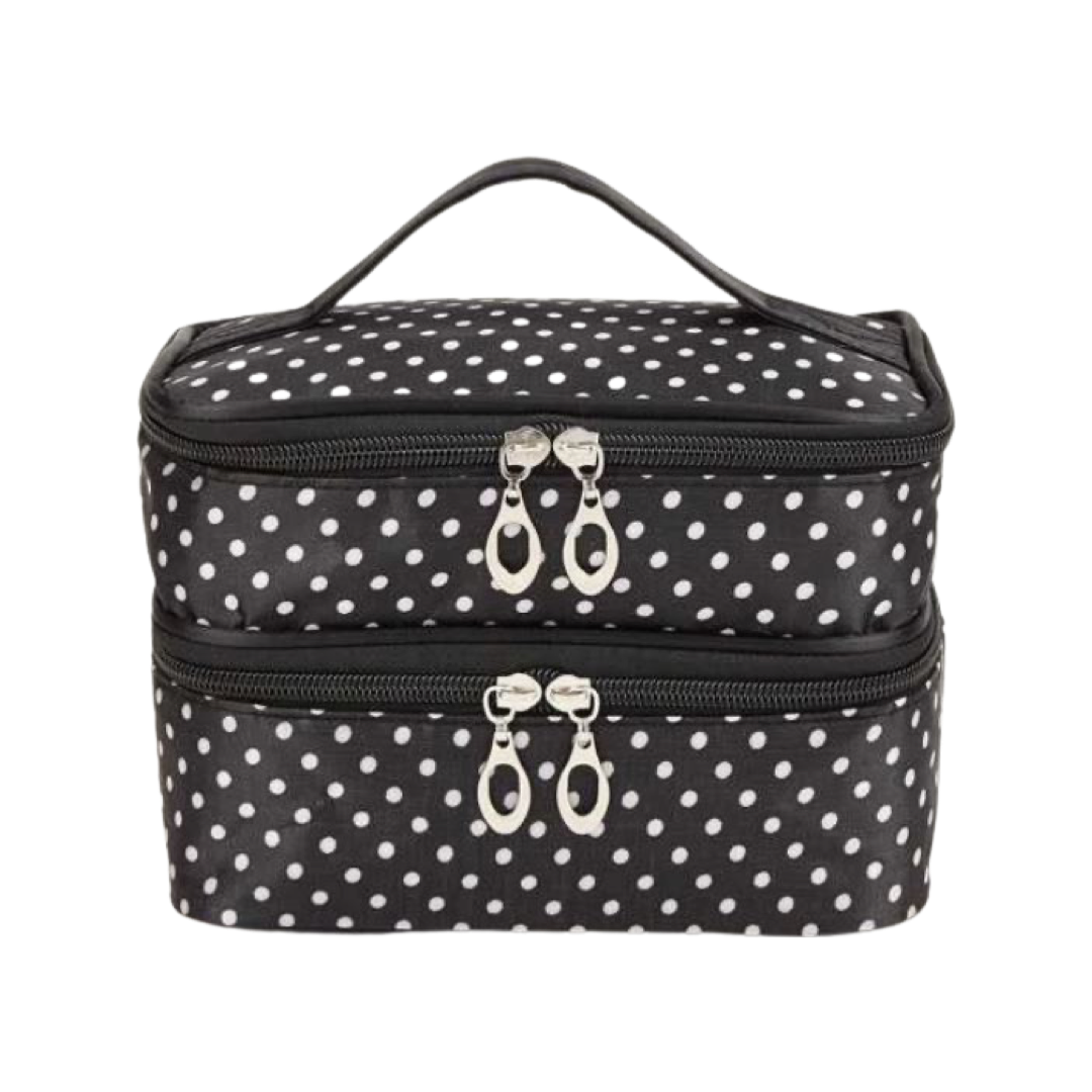 Double layer polka dot bag makeup cosmetic great gift school, camp
