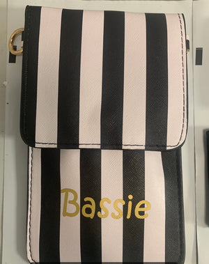 Striped Black and white side phone bag leather school camp