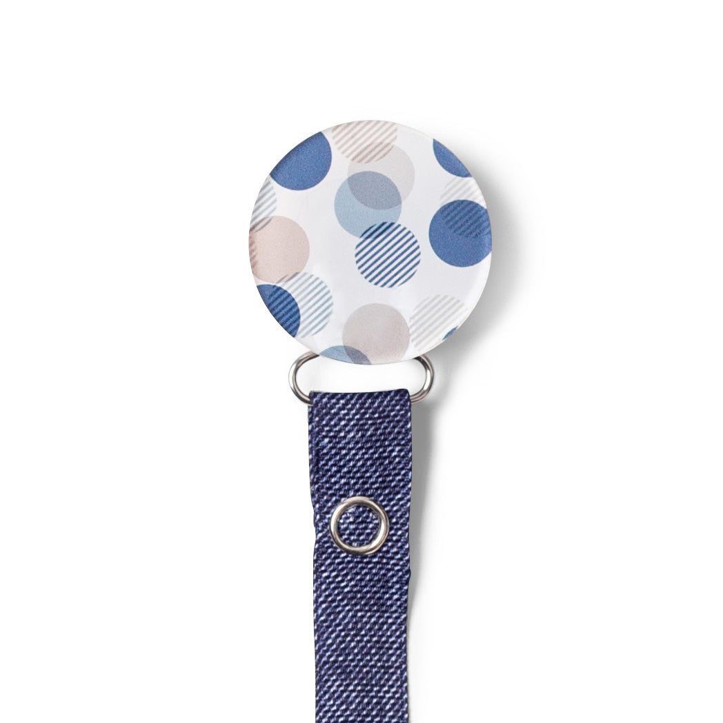 Classy Paci fun circles in  blue/ navy/ grey/ sand/ chambray baby boy pacifier clip Friggs, Bibs GIFT SET