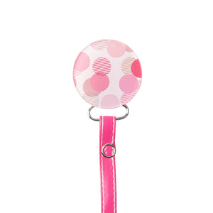 Classy Paci fun circles in  pink/ hot pink denim/ mauve/ white baby girl pacifier clip