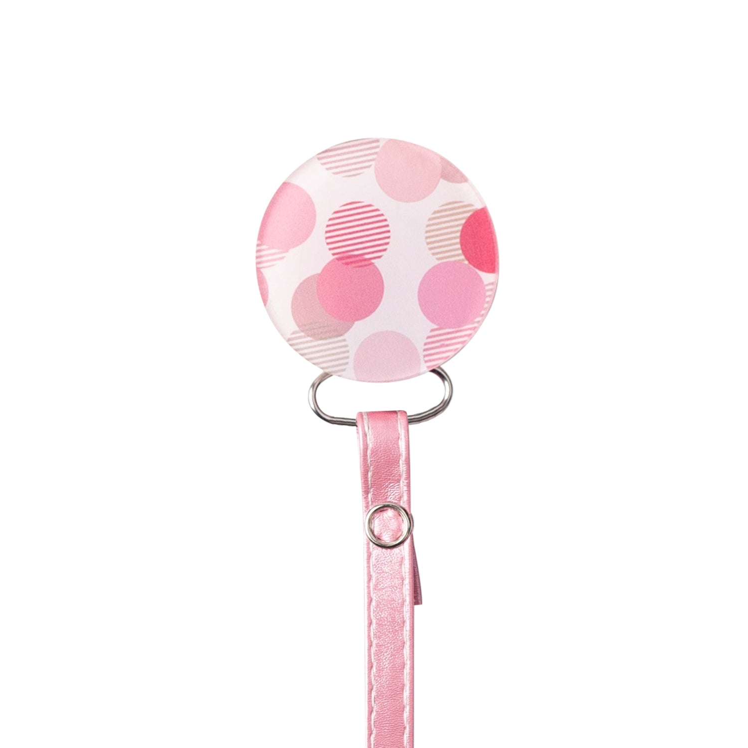 Classy Paci fun circles in  pink/ hot pink denim/ mauve/ white baby girl pacifier clip