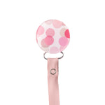 Classy Paci fun circles in  pink/ hot pink denim/ mauve/ white baby girl pacifier clip