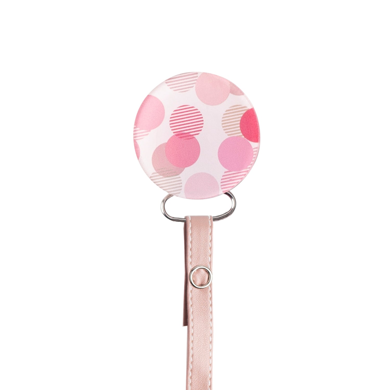 Classy Paci fun circles in  pink/ hot pink denim/ mauve/ white baby girl pacifier clip Friggs Bibs Gift Set