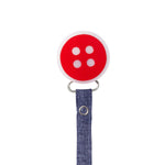 Classy Paci fun "cute as a button" Red big bright. denim/black for baby toddler girls or boys  pacifier clip