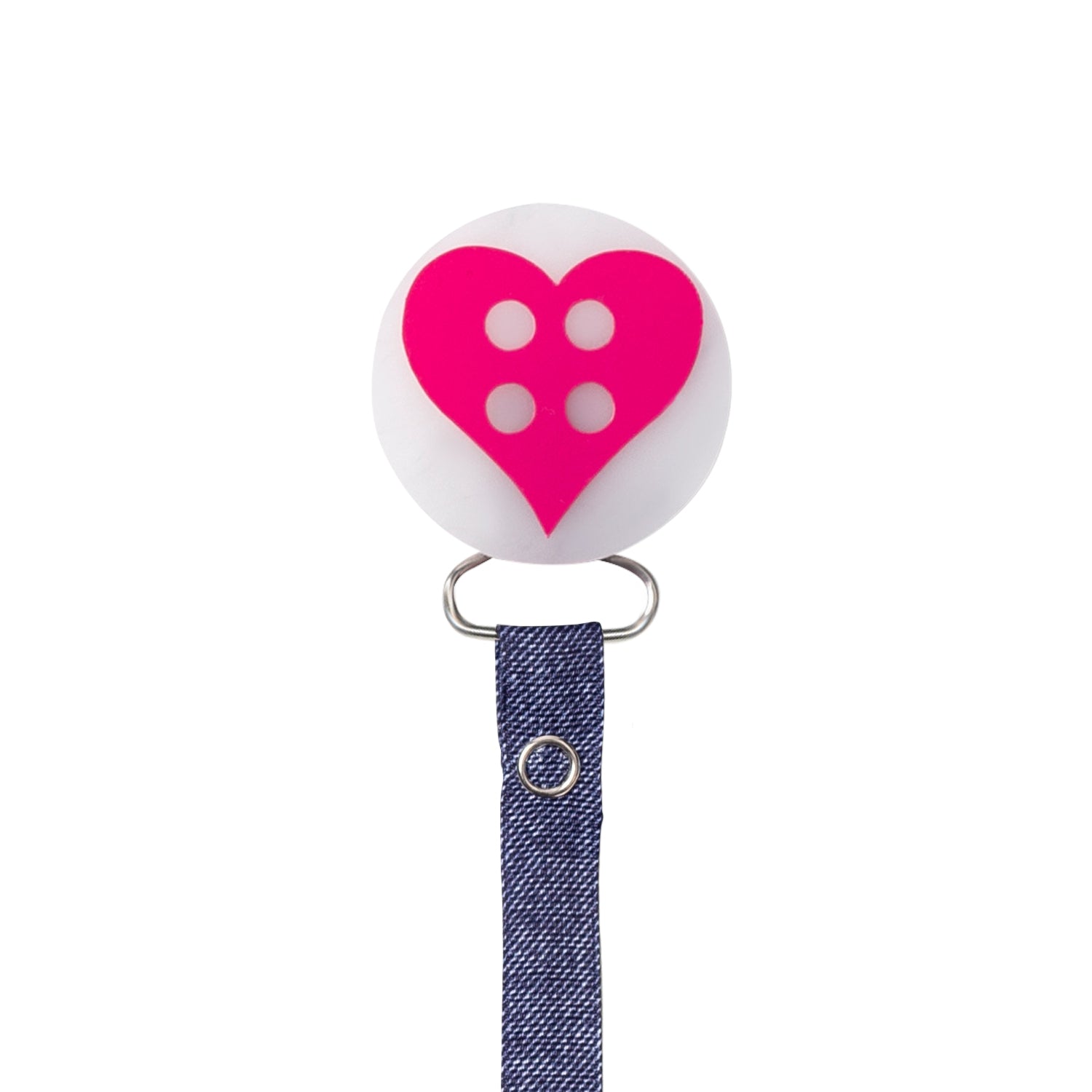 Classy Paci "cute as a button" Hot pink heart, denim/black for baby toddler girls pacifier clip Friggs Bibs Gift Set