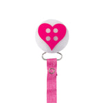 Classy Paci fun "cute as a button" Hot pink heart, denim/black for baby toddler girls pacifier clip