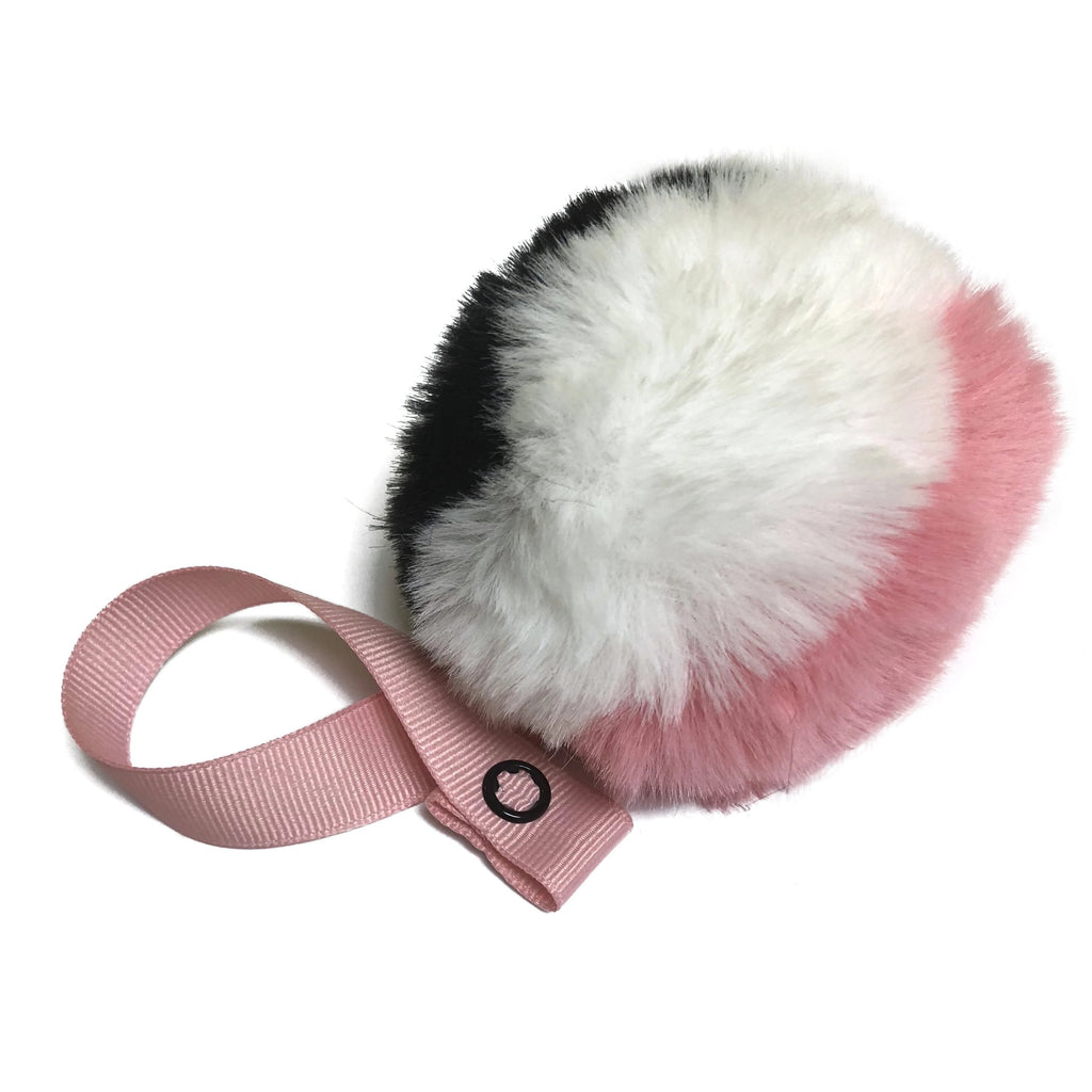 Tri Color Pink, Black & White Fur Pom Pom