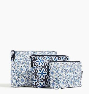 Canvas blue paisley accessory/ cosmetic bags 3 sizes school camp